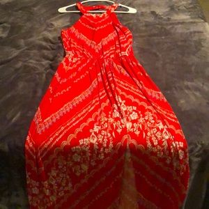 Brand new bold orange and teal print maxi dress
